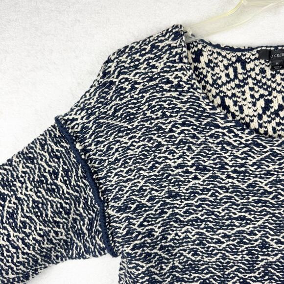 J. Crew Relaxed Wideneck Boxy Thick Textured Knit Sweater Navy M Preppy Minimal - Picture 5 of 14